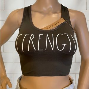 Rae Dunn "STRENGTH." Olive Green Longline Racerback Sports Bra Size Small NWT